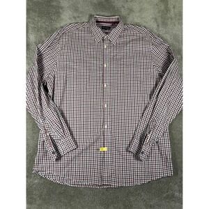 Jack Maverick Men XXL Tall Gingham Plaid Button Down Shirt Maroon Grey 100 Coton